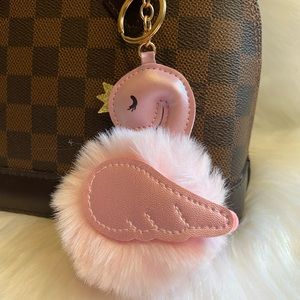Pink Swan Flamingo pom Keychain ring charm